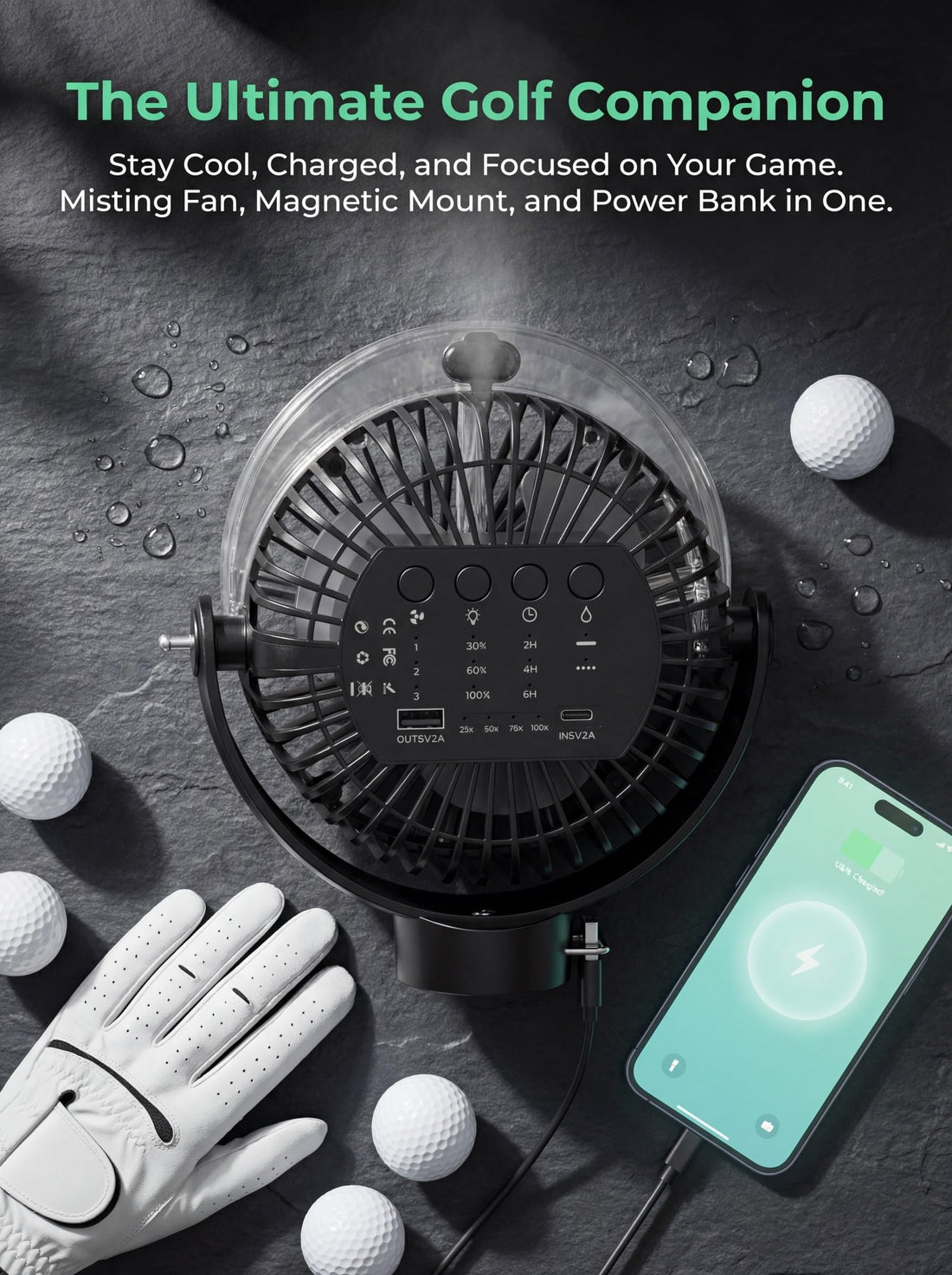 Magnetic Golf Cart Misting Fan