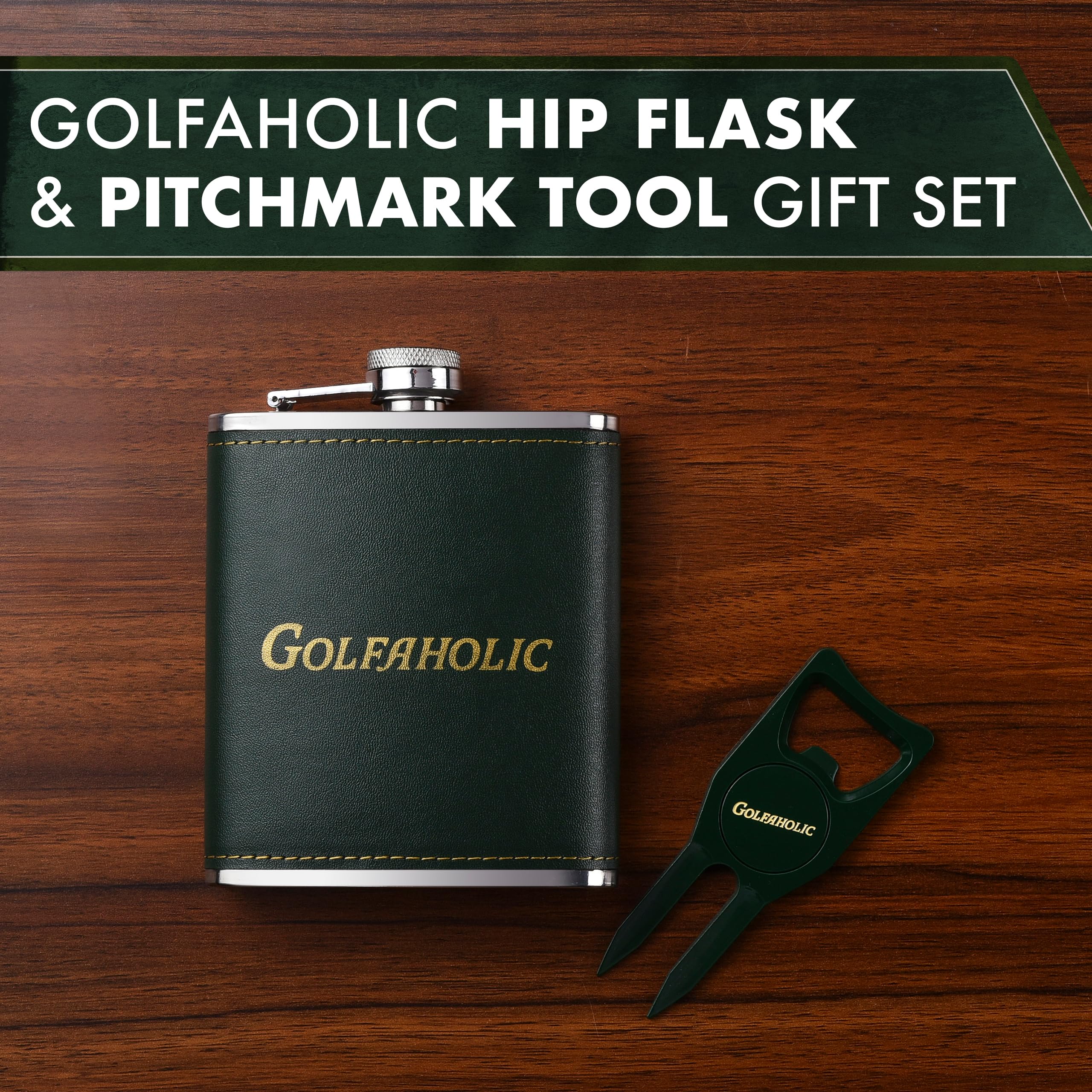 Hip Flask & Divot Tool Set