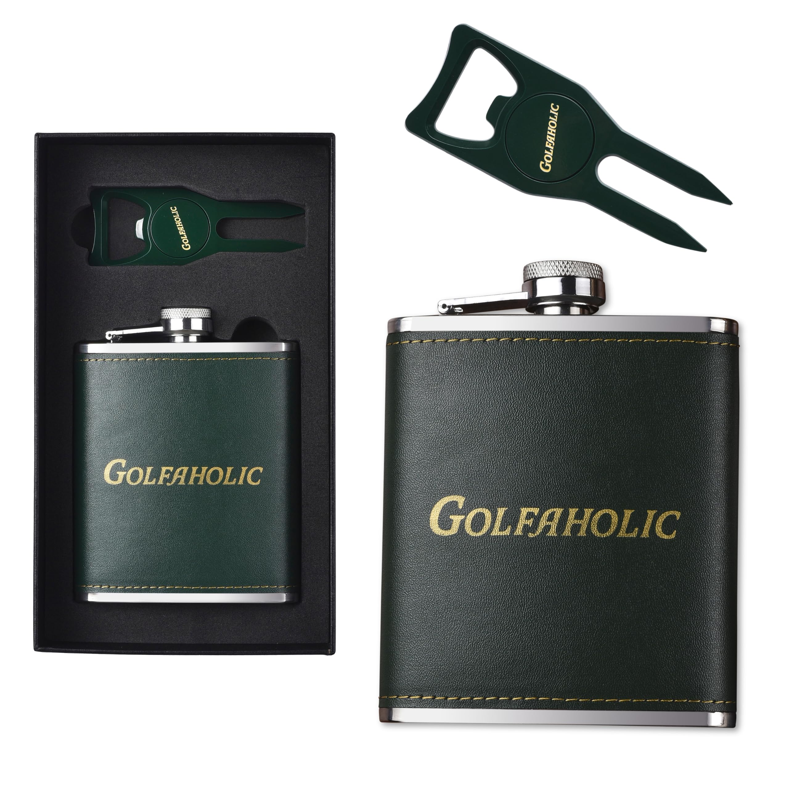 Hip Flask & Divot Tool Set