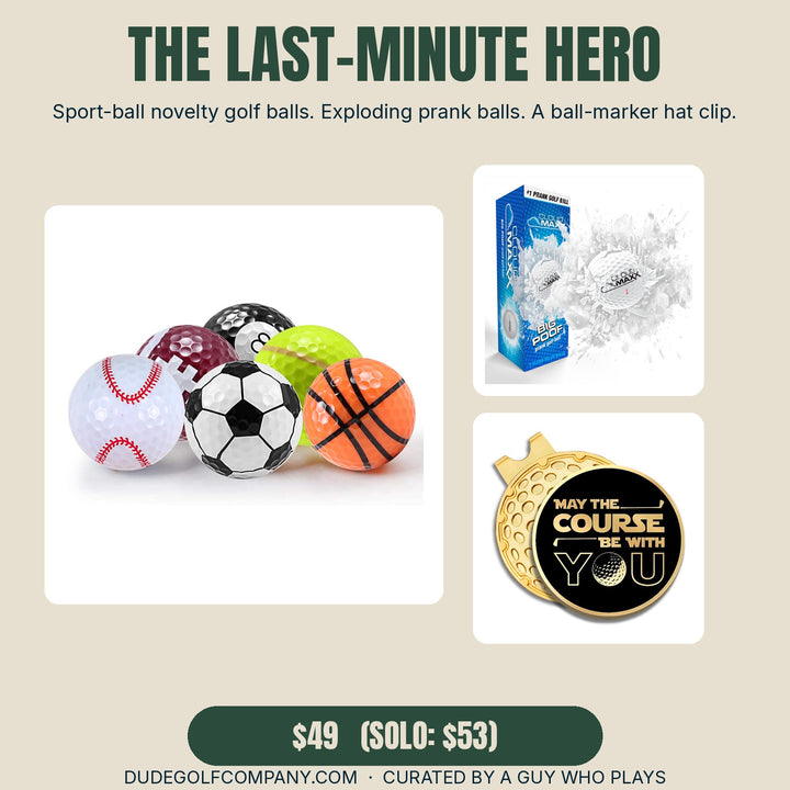 The Last-Minute Hero Pack — Dude Golf gift bundle (real product photos)