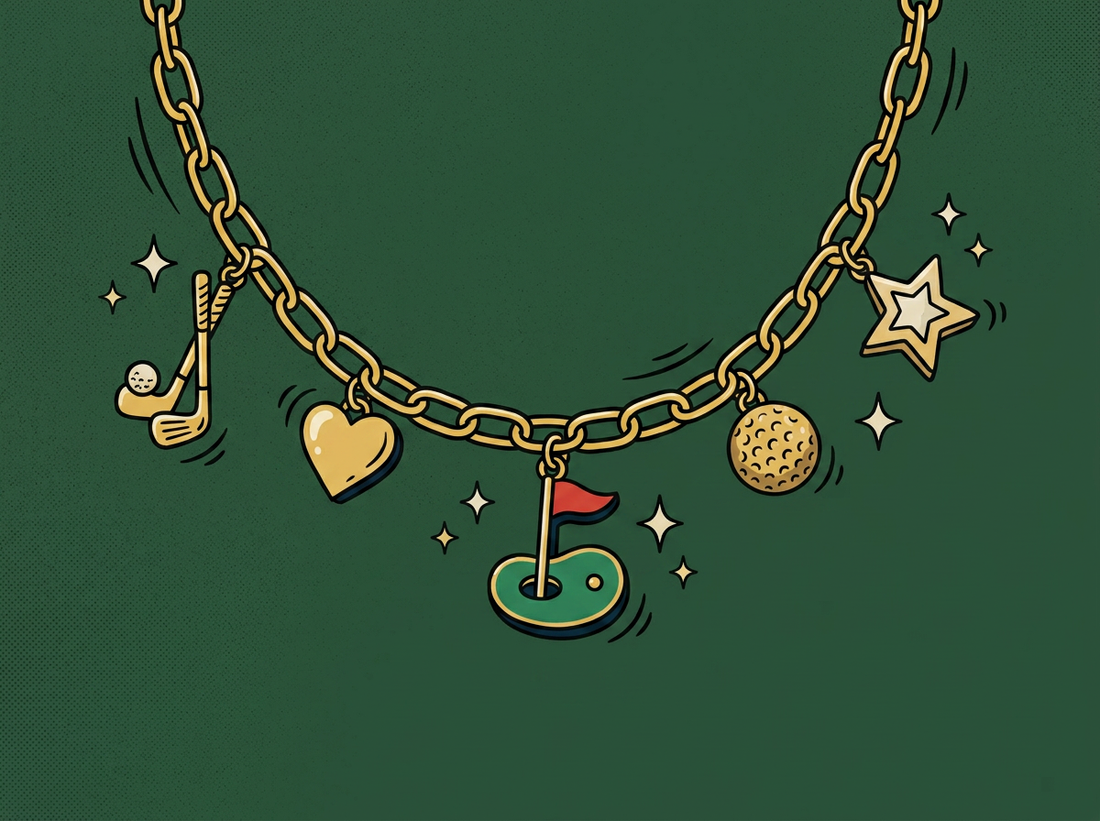 Cartoon golf-day-charm-necklace-playful-gold-chain-with-golf-inspire