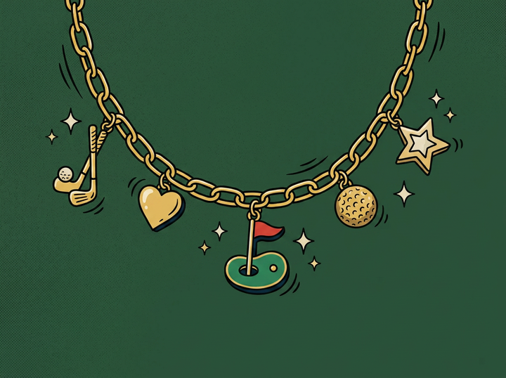 Cartoon golf-day-charm-necklace-playful-gold-chain-with-golf-inspire