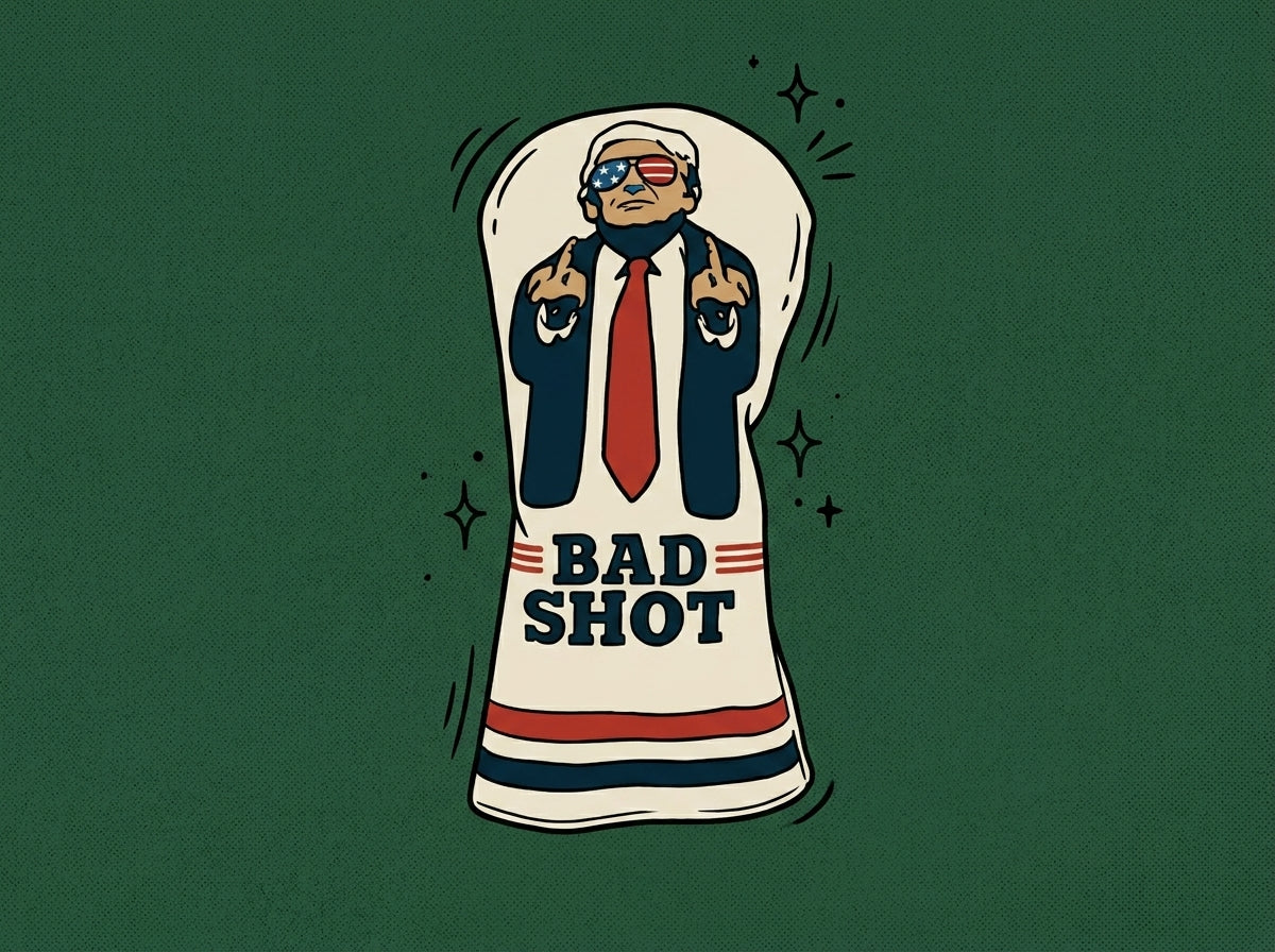 Cartoon funny-golf-head-covers-trump-bad-shot-driver-fairway-wood-pu