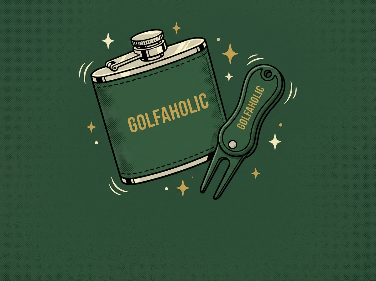 Cartoon shanker-golf-hip-flask-divot-tool-golf-gift-set-golfaholic-h