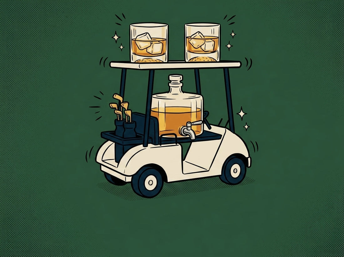 Cartoon golf-decanter-whiskey-decanter-and-whiskey-glasses