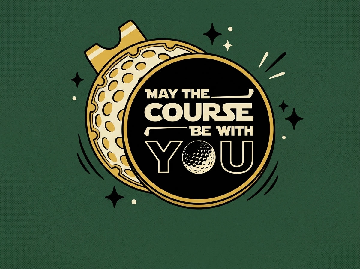 Cartoon geygie-may-the-course-be-with-you-black-gold-golf-ball-marke